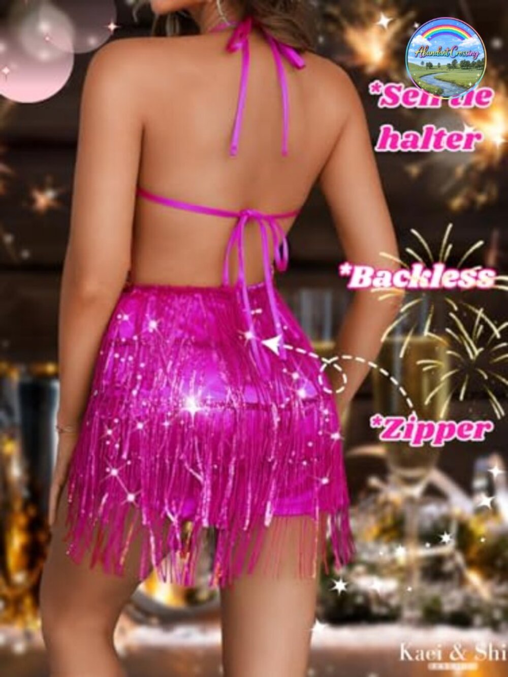 Sequin Fringe Romper Bodycon Jumpsuit V-Neck Sleeveless Short Women Party Disco